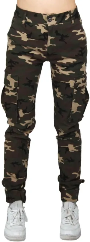 Red Fox Women's High Waist Camouflage Military Cargo Jogger Pants - Army Casual Camo Cargo Stretch Comfy Athletic Pockets