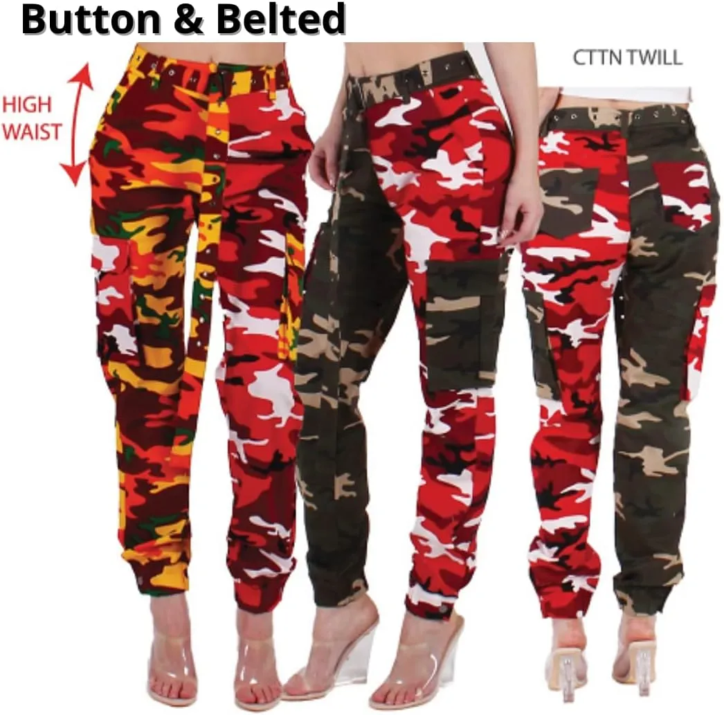 Red Fox Women's High Waist Camouflage Military Cargo Jogger Pants - Army Casual Camo Cargo Stretch Comfy Athletic Pockets