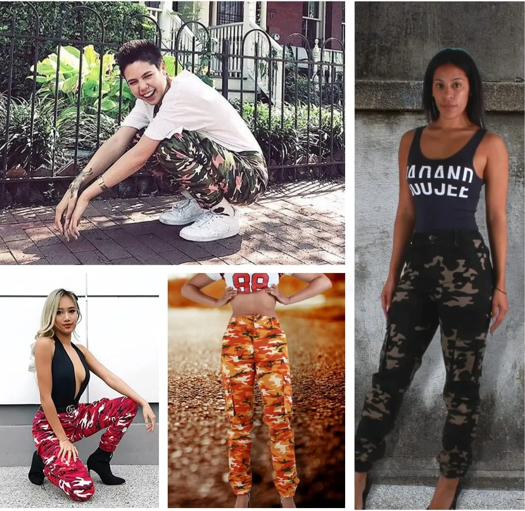Red Fox Women's High Waist Camouflage Military Cargo Jogger Pants - Army Casual Camo Cargo Stretch Comfy Athletic Pockets