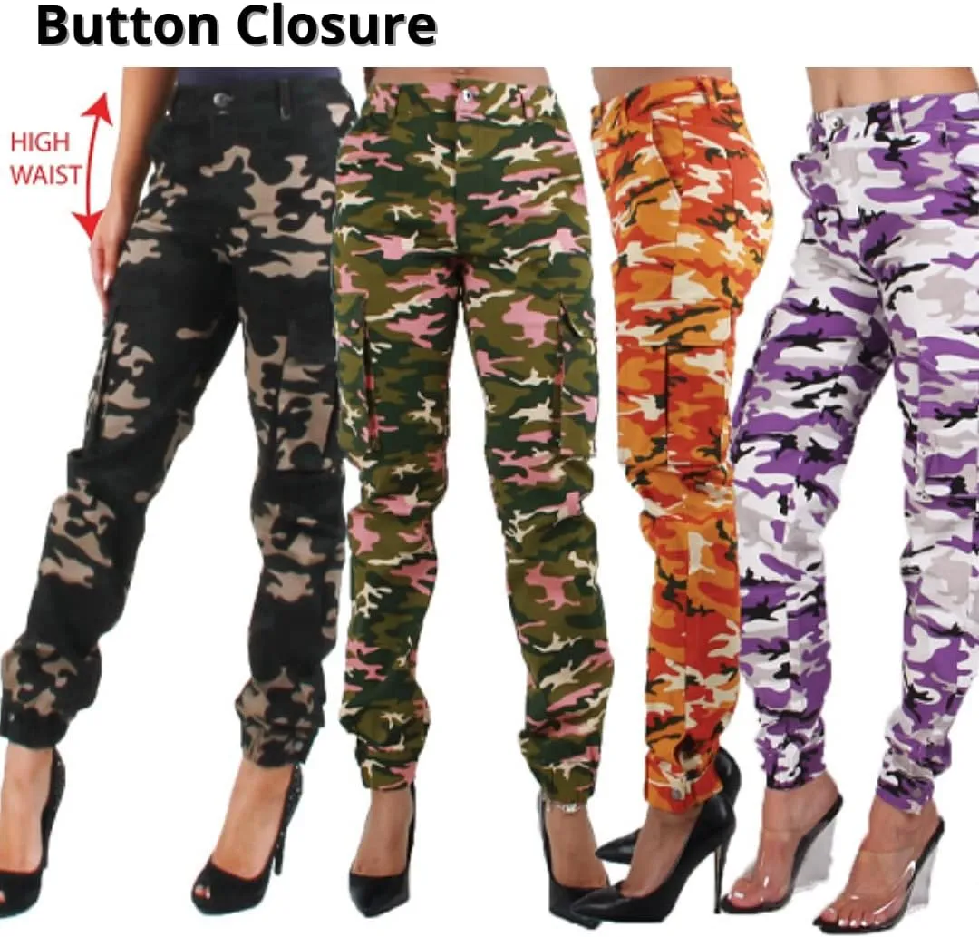 Red Fox Women's High Waist Camouflage Military Cargo Jogger Pants - Army Casual Camo Cargo Stretch Comfy Athletic Pockets