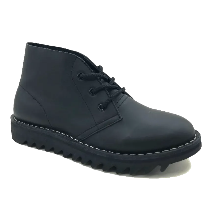 Ripple Sole Mens Harley Smooth Leather Desert Boots Chukka Shoes Lace Up - Black