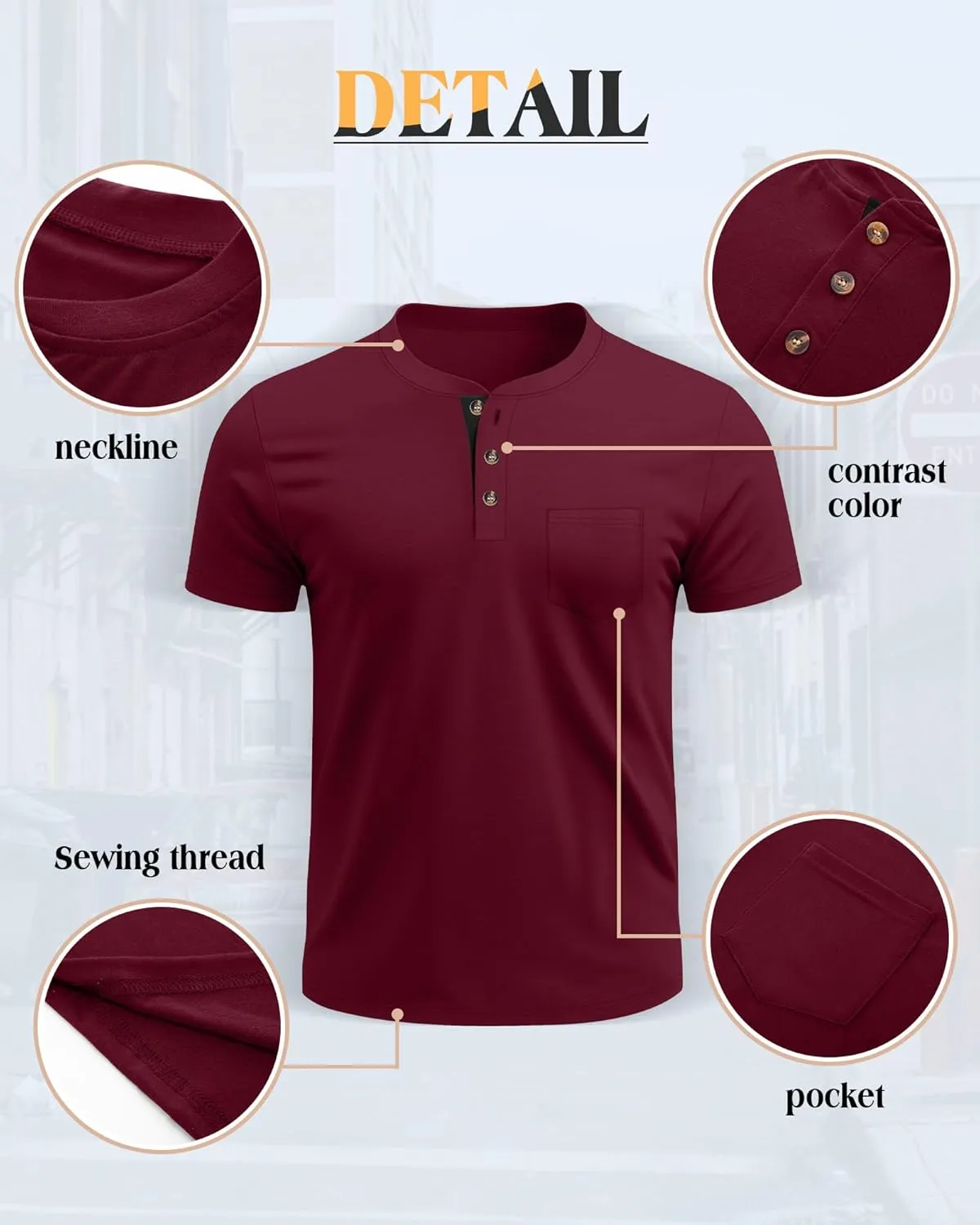 Riyiper 3 Pack Men's Henley T-Shirts Short Sleeve Pocket Cotton Classic Tops Casual Basic Tees with Button Summer Trendy