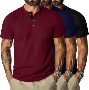 Riyiper 3 Pack Men's Henley T-Shirts Short Sleeve Pocket Cotton Classic Tops Casual Basic Tees with Button Summer Trendy