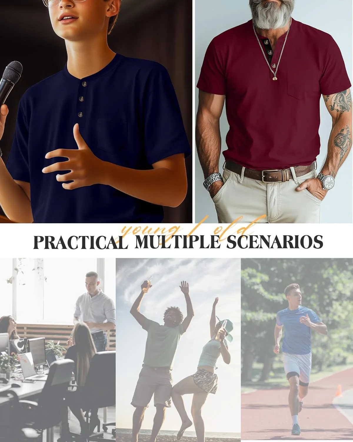 Riyiper 3 Pack Men's Henley T-Shirts Short Sleeve Pocket Cotton Classic Tops Casual Basic Tees with Button Summer Trendy
