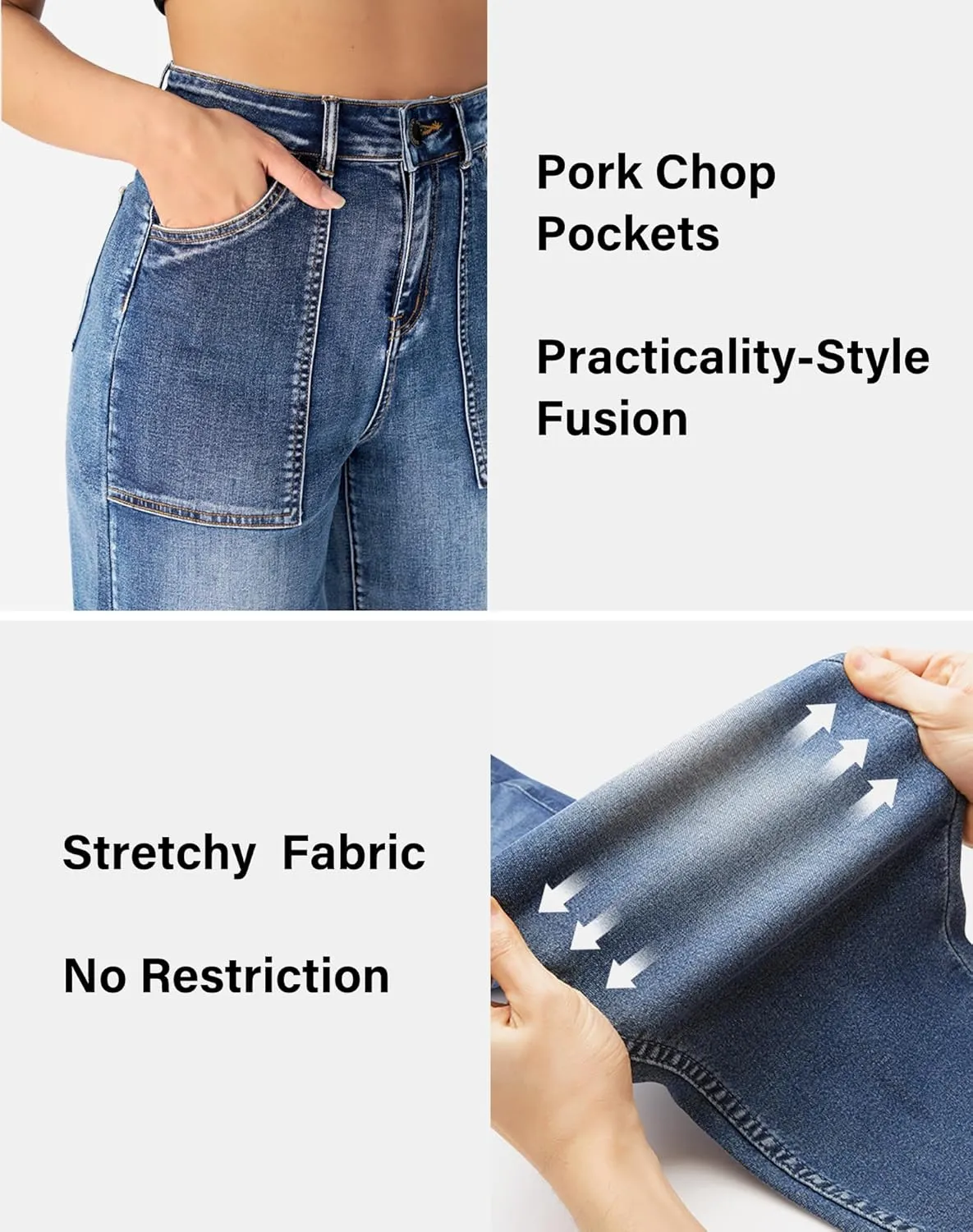 roswear Women’s Wide Leg Capri Pants Stretchy High Waisted Loose Denim Jeans