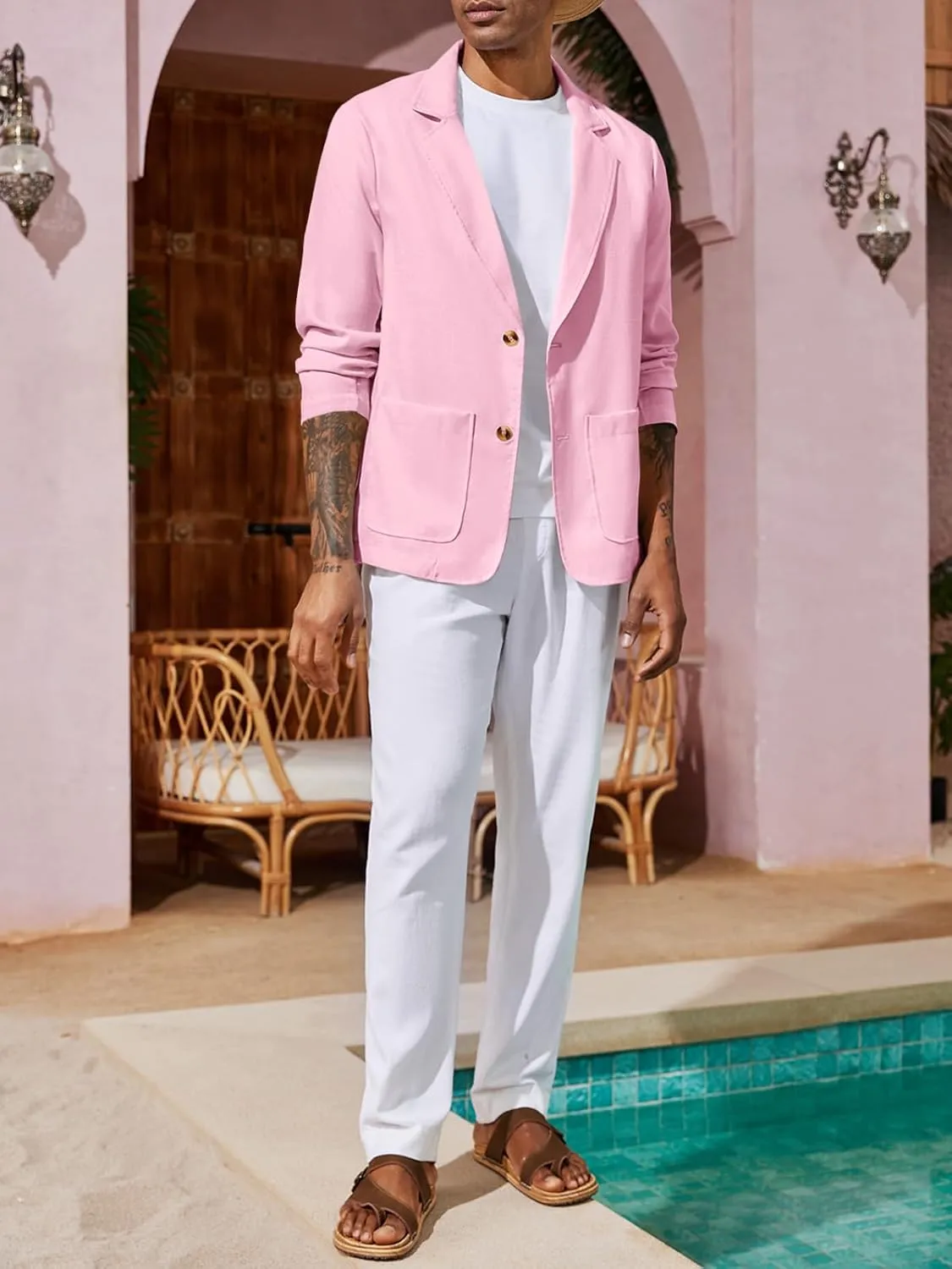 Runcati Mens Casual Linen Blazer Suit Jacket Two Button Slim Fit Lightweight Business Sport Coats