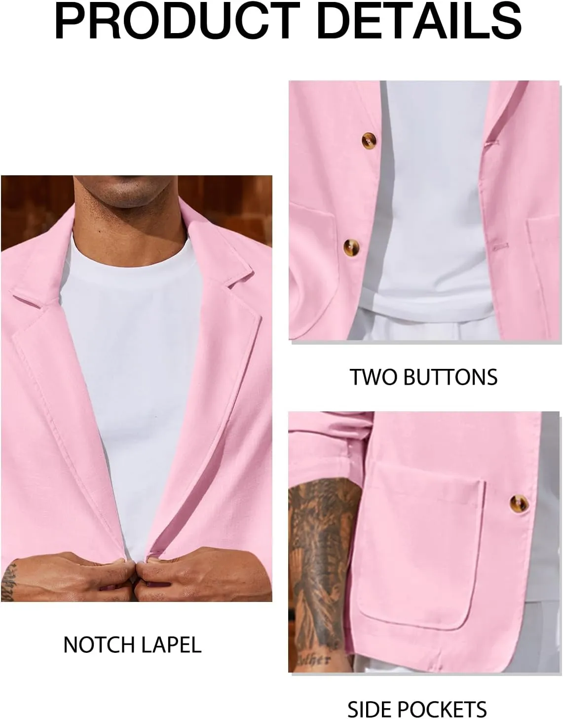 Runcati Mens Casual Linen Blazer Suit Jacket Two Button Slim Fit Lightweight Business Sport Coats
