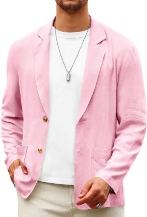 Runcati Mens Casual Linen Blazer Suit Jacket Two Button Slim Fit Lightweight Business Sport Coats