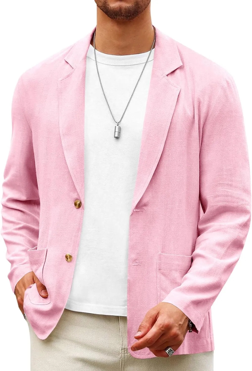 Runcati Mens Casual Linen Blazer Suit Jacket Two Button Slim Fit Lightweight Business Sport Coats