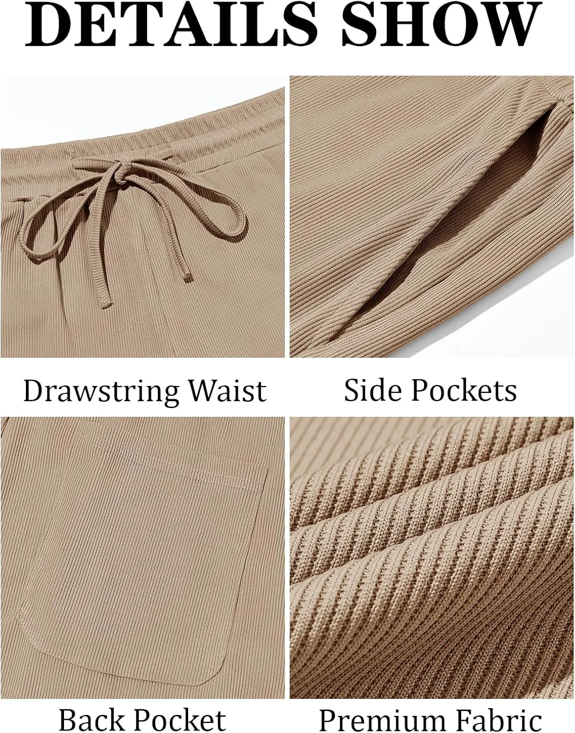 Runcati Mens Casual Pants Drawstring Elastic Waist Ribbed Sweatpants Straight Leg Loose Fit Trousers