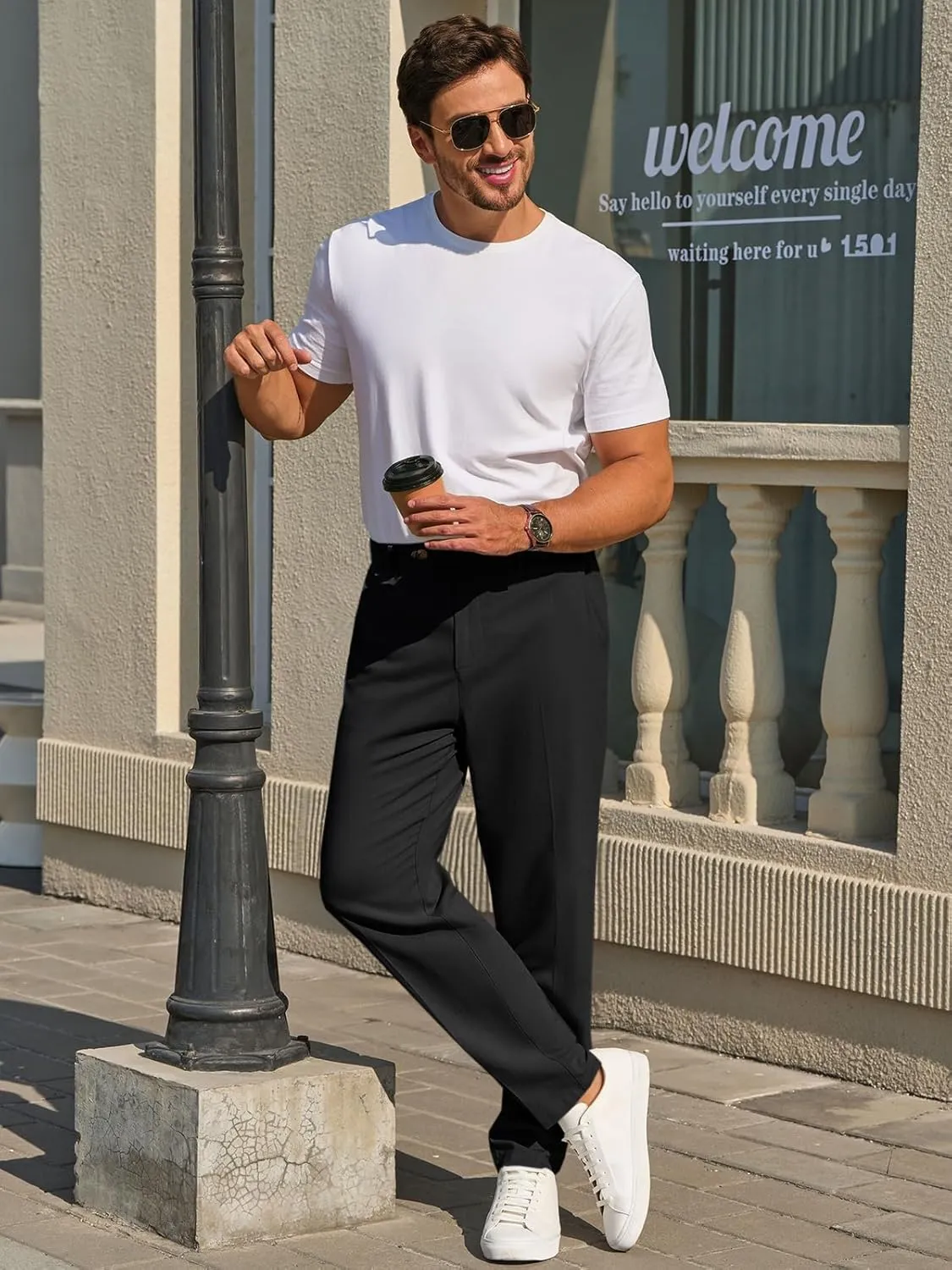 Runcati Mens Slim Fit Casual Pants Cotton Linen Tapered Pants Elastic Waist Summer Beach Lightweight Trousers