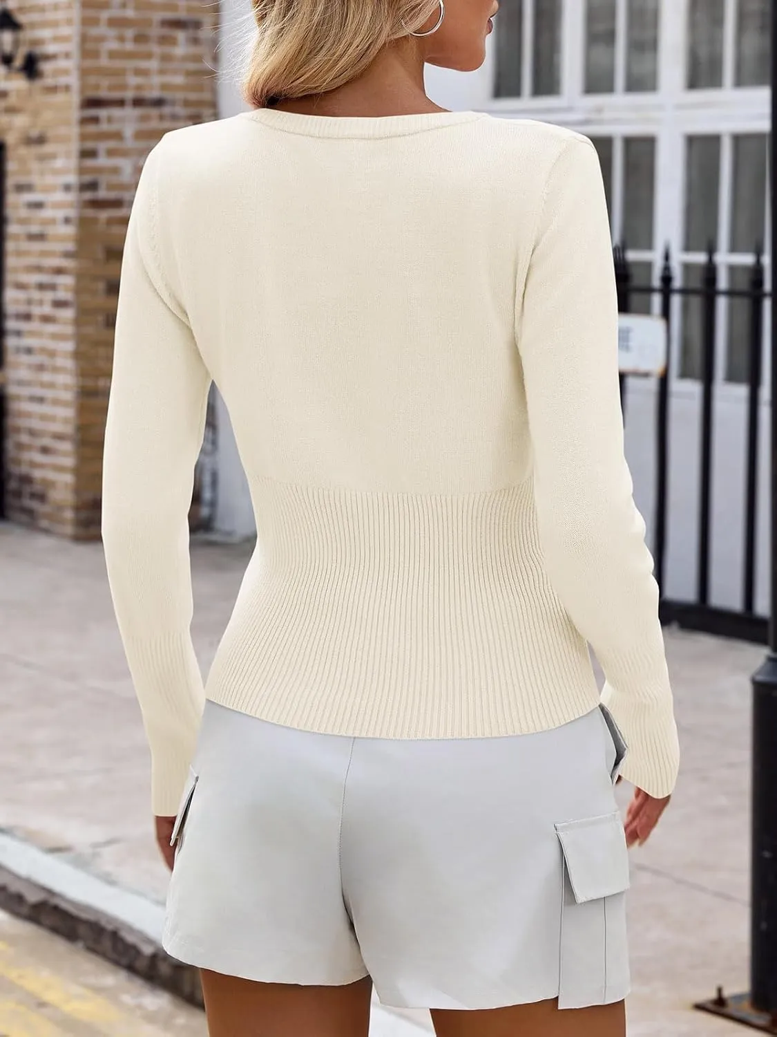 Saodimallsu Womens Slim Fit Cardigan Sweaters Sexy Button Crew Neck Fall Trendy Knit Long Sleeve Soft Open Front Tops