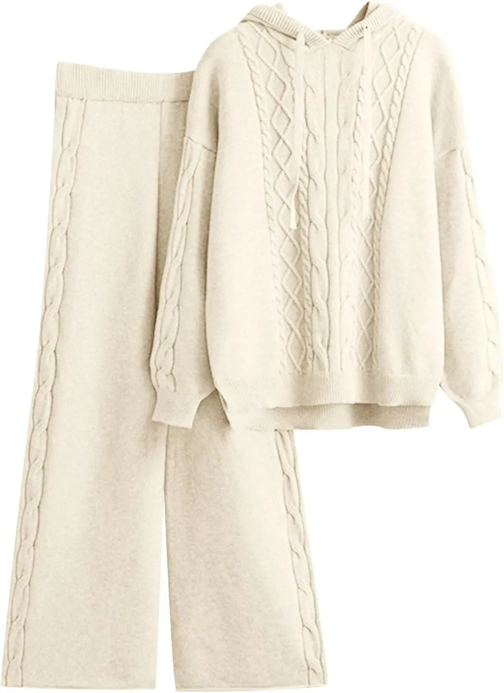 sdbrld Lounge Sets for Women 2 Piece,Womens Lounge Sets Outfit Long Sleeve Hooded Sweater Wide Leg Pants Lounge Set Tracksuit