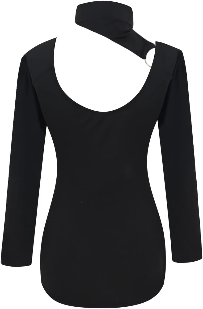 Sexy Tops for Women Long Sleeve Crop Top Turtleneck Shirt Cut Out Slim Fit Basic Tops Lace Sleeves with Thumb Hole