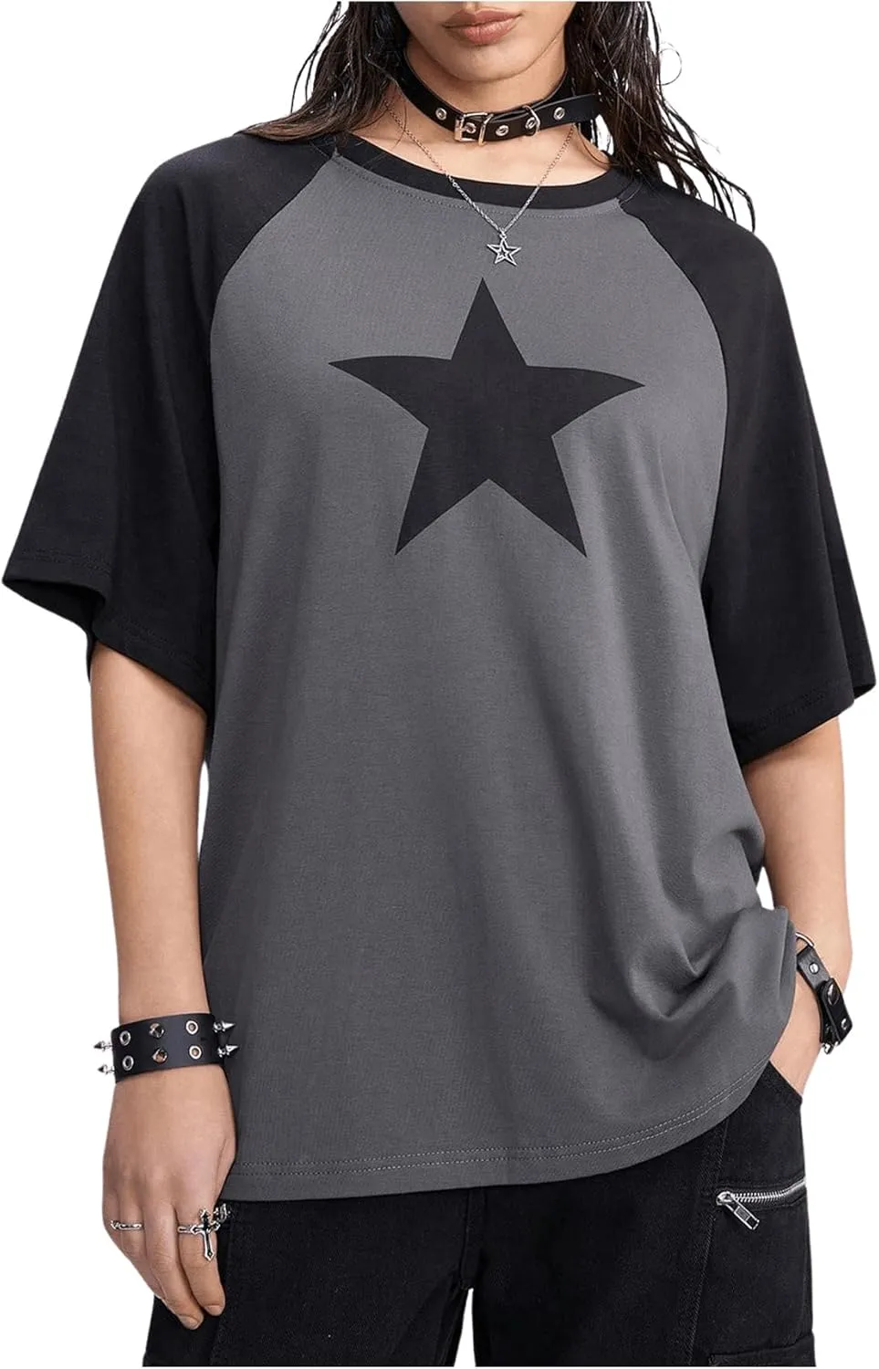 SHENHE Women's Graphic Half Sleeve Drop Shoulder Crewneck Oversized T Shirt Tops