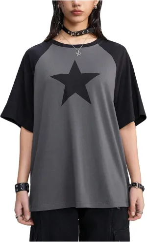 SHENHE Women's Graphic Half Sleeve Drop Shoulder Crewneck Oversized T Shirt Tops