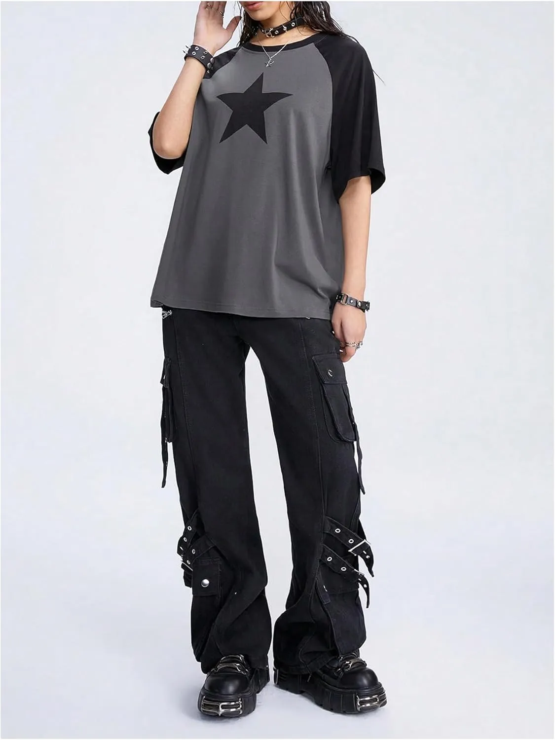 SHENHE Women's Graphic Half Sleeve Drop Shoulder Crewneck Oversized T Shirt Tops