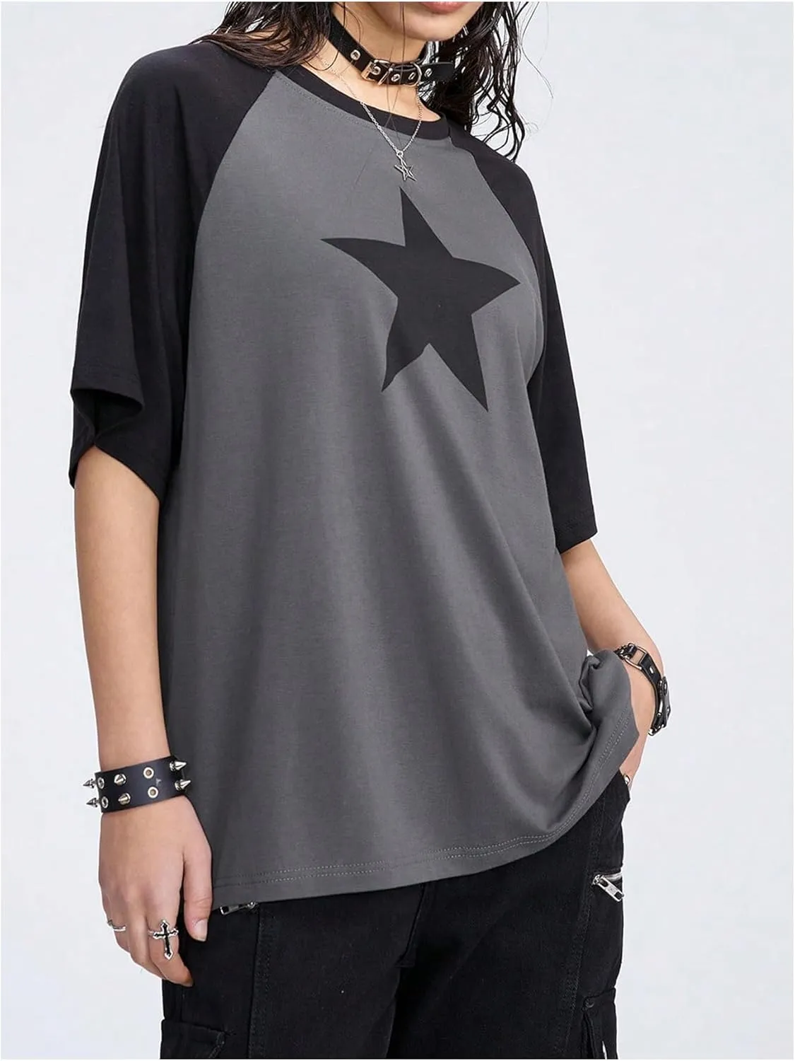 SHENHE Women's Graphic Half Sleeve Drop Shoulder Crewneck Oversized T Shirt Tops