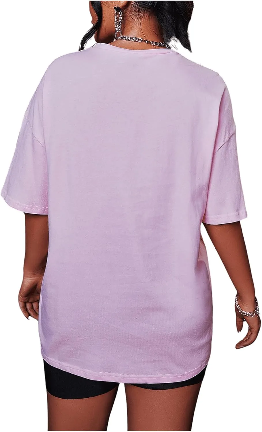 SHENHE Women's Summer Graphic T Shirt Tops Short Sleeve Letter Drop Shoulder Crewneck Shirts Top