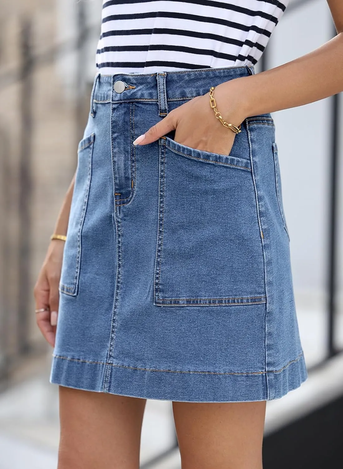 Sidefeel Women's Jean Skirt High Waisted Stretch Casual Summer Zimbaplatinum Denim Skirt with Pockets