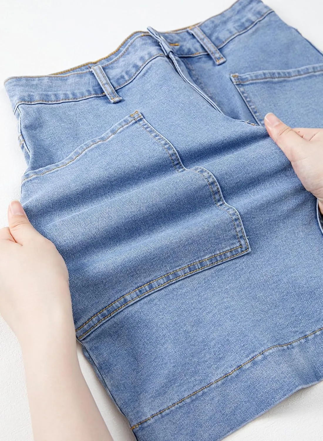 Sidefeel Women's Jean Skirt High Waisted Stretch Casual Summer Zimbaplatinum Denim Skirt with Pockets