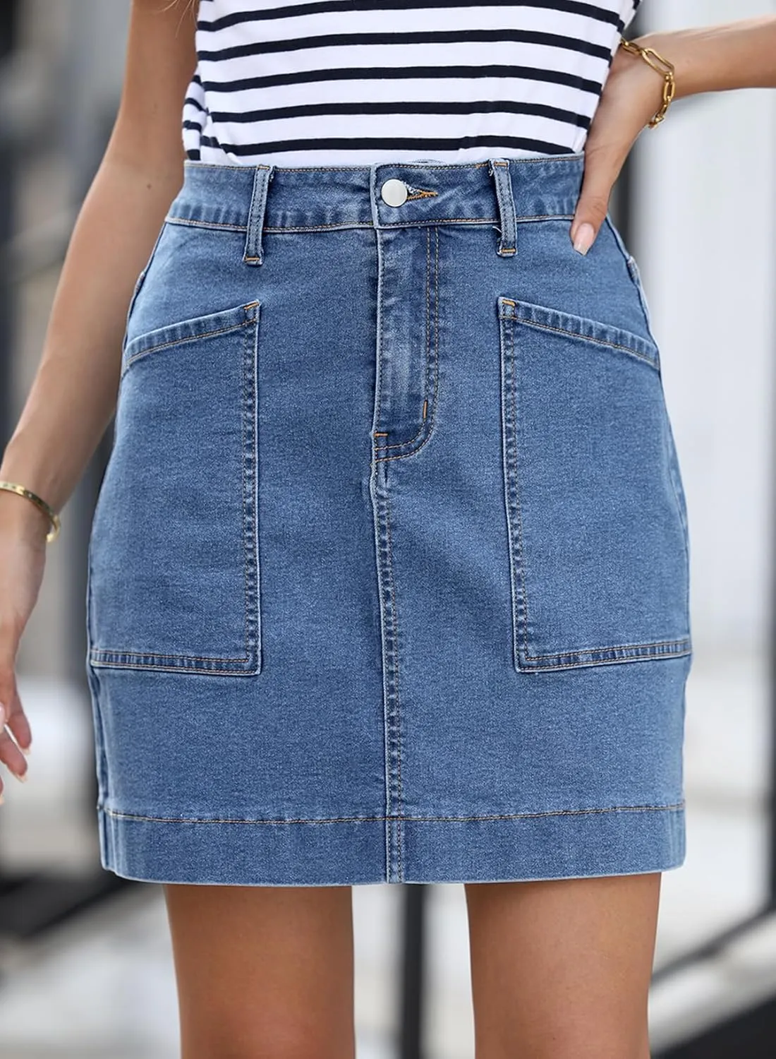 Sidefeel Women's Jean Skirt High Waisted Stretch Casual Summer Zimbaplatinum Denim Skirt with Pockets