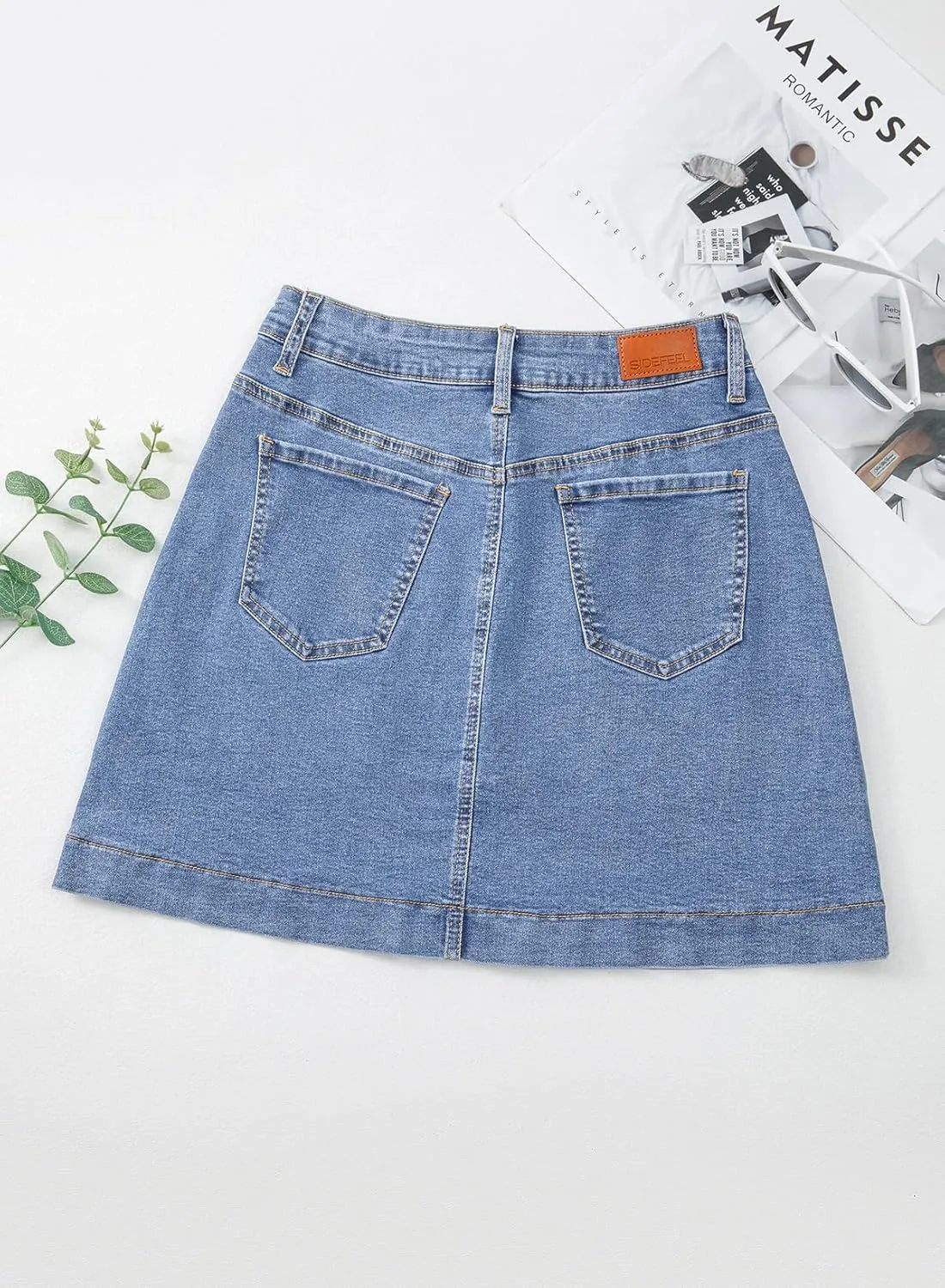 Sidefeel Women's Jean Skirt High Waisted Stretch Casual Summer Zimbaplatinum Denim Skirt with Pockets