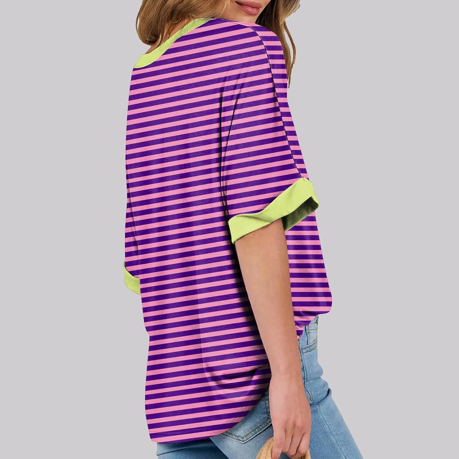 slqdgmryz Oversized Tshirts for Women Crew Neck Half Sleeve Tops Summer Loose Elbow Length Tee Shirts Business Casual Blouses