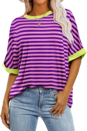 slqdgmryz Oversized Tshirts for Women Crew Neck Half Sleeve Tops Summer Loose Elbow Length Tee Shirts Business Casual Blouses