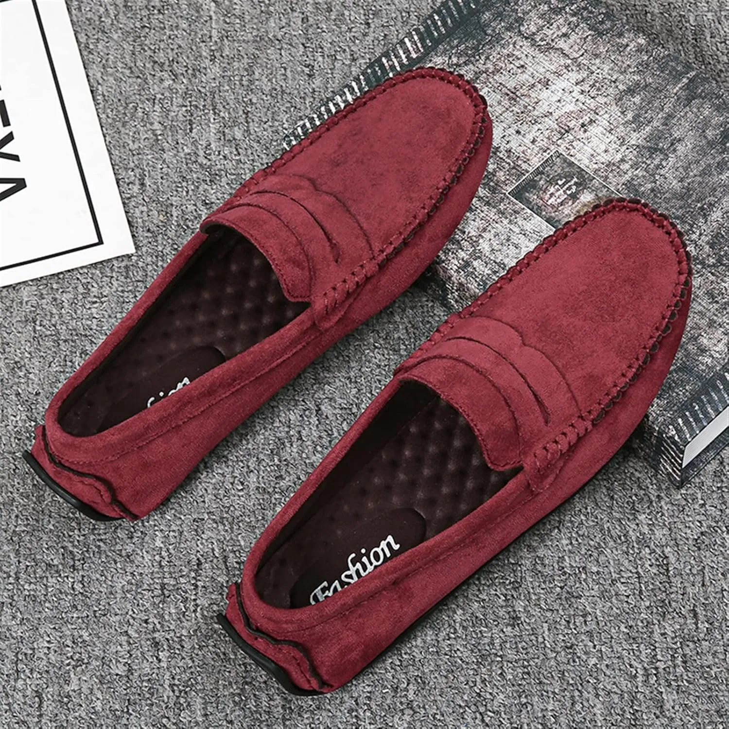 Smoking Loafer for Men Genuine Leather Round Toe Suede Vamp Penny Loafer Resistant Lightweight Anti-Slip Flat Heel Flexible Outdoor Slip On