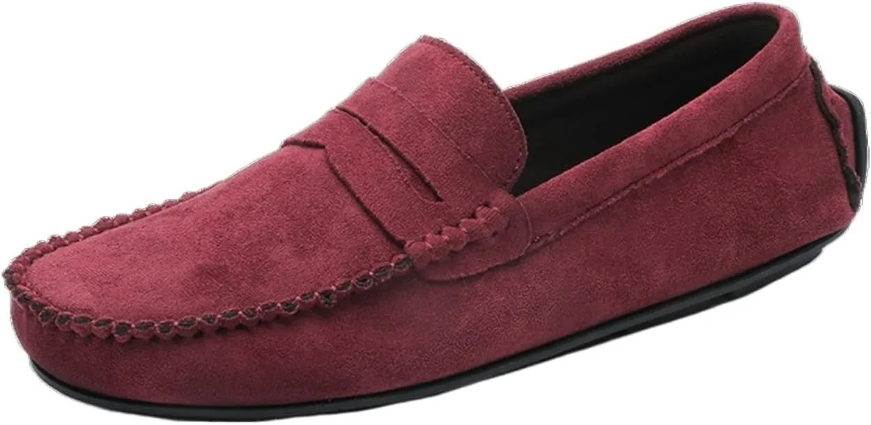 Smoking Loafer for Men Genuine Leather Round Toe Suede Vamp Penny Loafer Resistant Lightweight Anti-Slip Flat Heel Flexible Outdoor Slip On