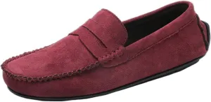 Smoking Loafer for Men Genuine Leather Round Toe Suede Vamp Penny Loafer Resistant Lightweight Anti-Slip Flat Heel Flexible Outdoor Slip On