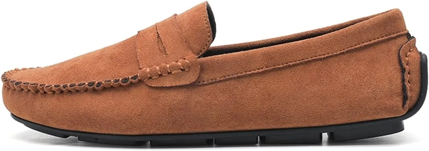 Smoking Loafer for Men Suede Vamp Penny Loafer Stitching Details Round Toe Flat Heel Flexible Anti-Slip Resistant Casual Slip on for Any Attire