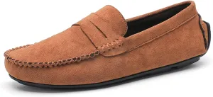 Smoking Loafer for Men Suede Vamp Penny Loafer Stitching Details Round Toe Flat Heel Flexible Anti-Slip Resistant Casual Slip on for Any Attire