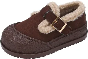 Snow Sneakers for Boys Girls, Suede Platform Warm Fr Lined Fashion Slip-on Comfortable Winter Flat Creature Boots