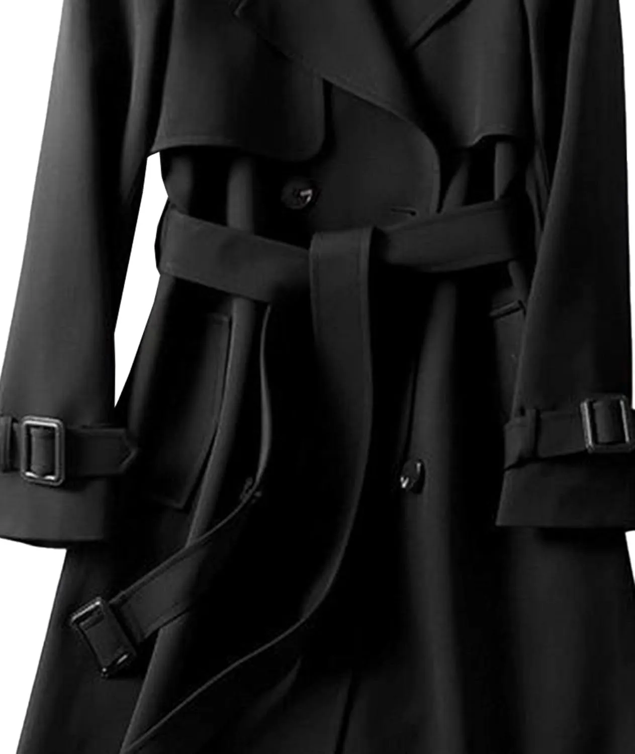 SOMTHRON Women's Double Breasted Long Trench Coat Belted Notch Lapel Overcoat Windproof Classic Outerwear