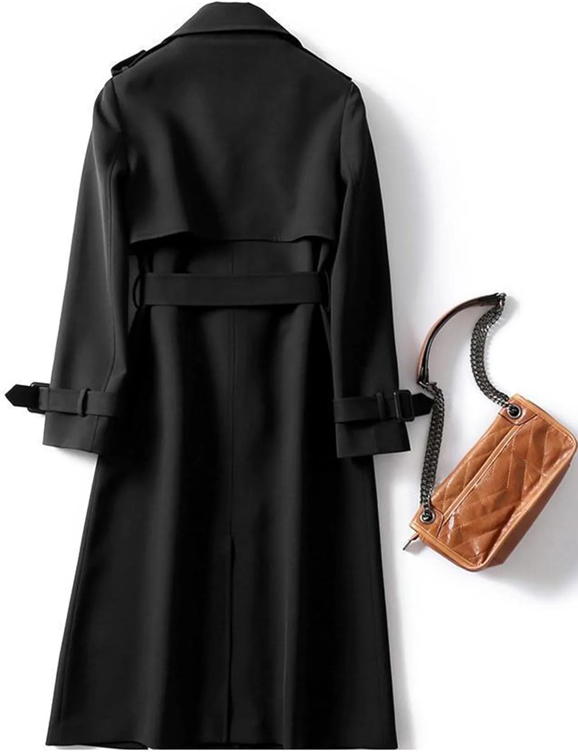 SOMTHRON Women's Double Breasted Long Trench Coat Belted Notch Lapel Overcoat Windproof Classic Outerwear