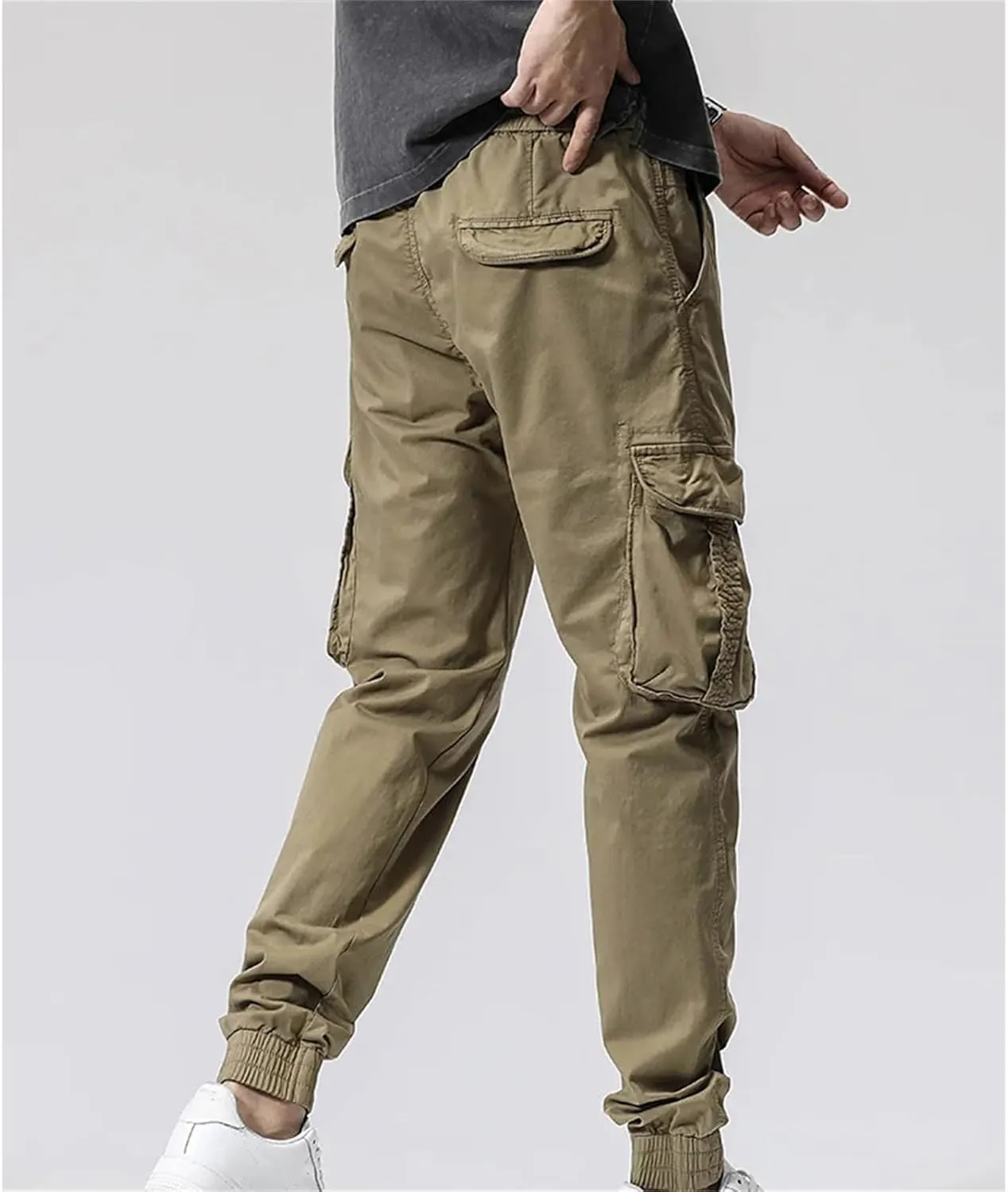 Spring Summer Mens Cargo Pants Men Multi-Pockets Streetwear Joggers Stretch Cotton Casual Trousers