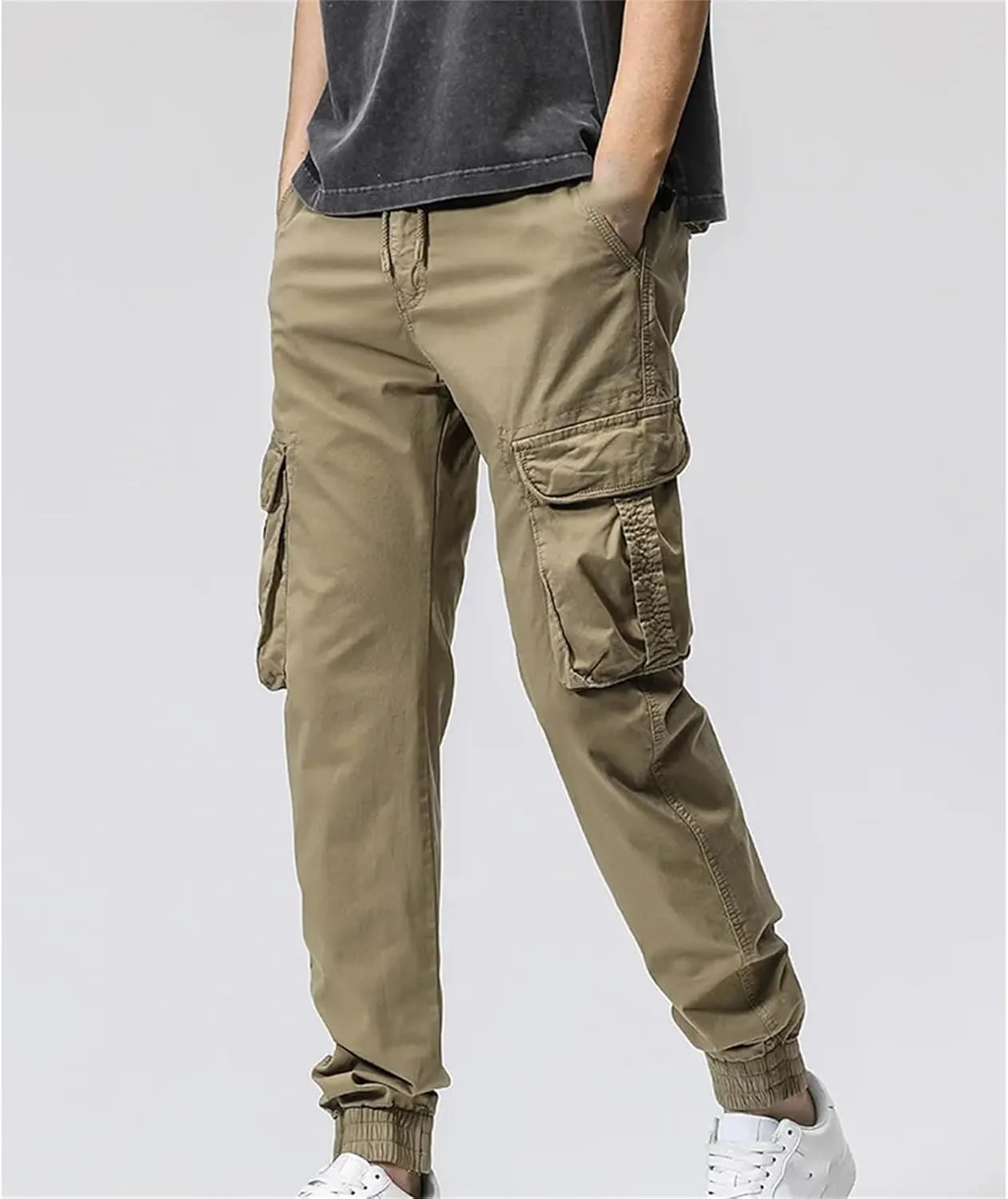 Spring Summer Mens Cargo Pants Men Multi-Pockets Streetwear Joggers Stretch Cotton Casual Trousers