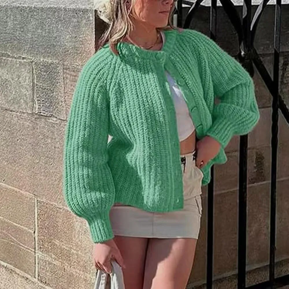 Sumleno Womens Open Front Button Down Sweater Long Sleeve Y2k Chunky Knit Cardigan Trendy Fall Outfits Casual Knitwear Coats