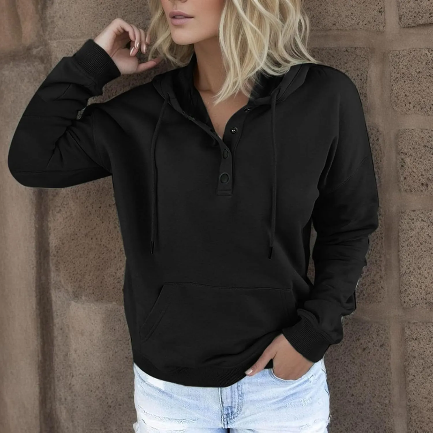 Sweatshirt for Women Fall Women's Casual Hoodies Long Sleeve Solid Lightweight Pullover Tops Loose Sweatshirt with Pocket