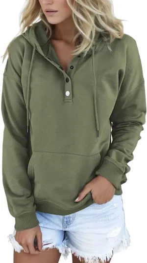 Sweatshirt for Women Zip Up Womens 2024 Hoodies Button Collar Drawstring Hooded Pullover Sweatshirt Casual Long Sleeve Tops
