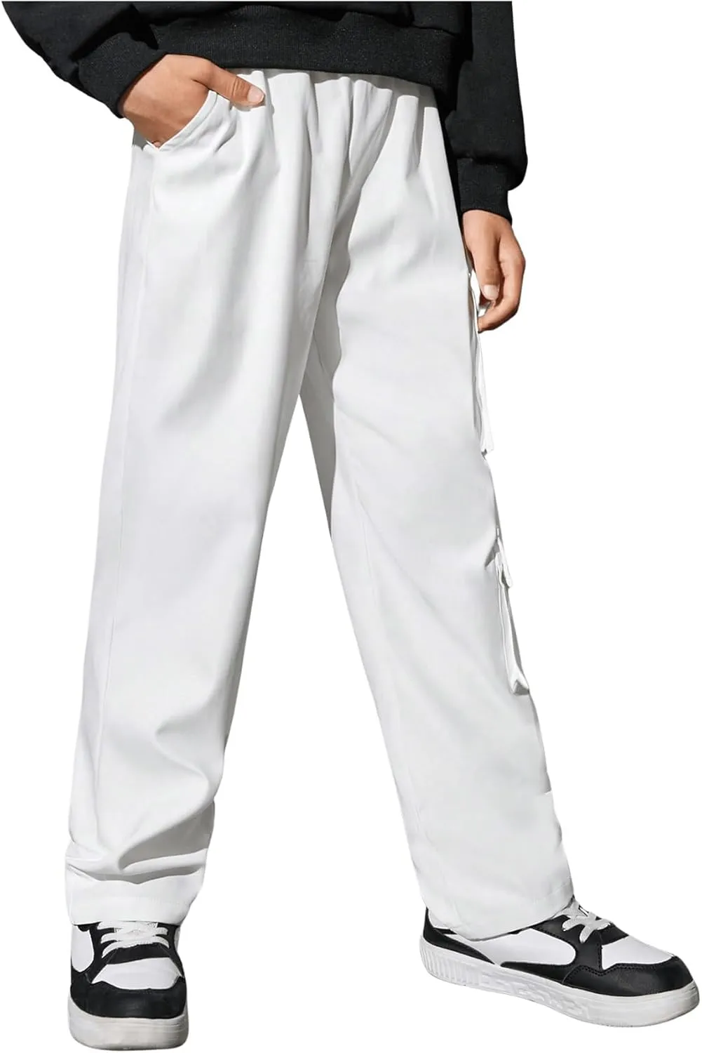 SweatyRocks Boy's Letter Print Flap Pocket Side Casual Cargo Pants Joggers