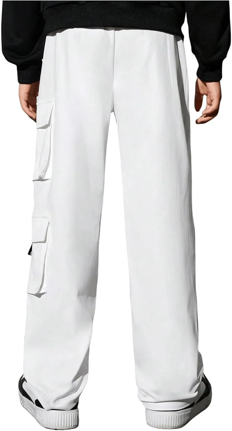 SweatyRocks Boy's Letter Print Flap Pocket Side Casual Cargo Pants Joggers