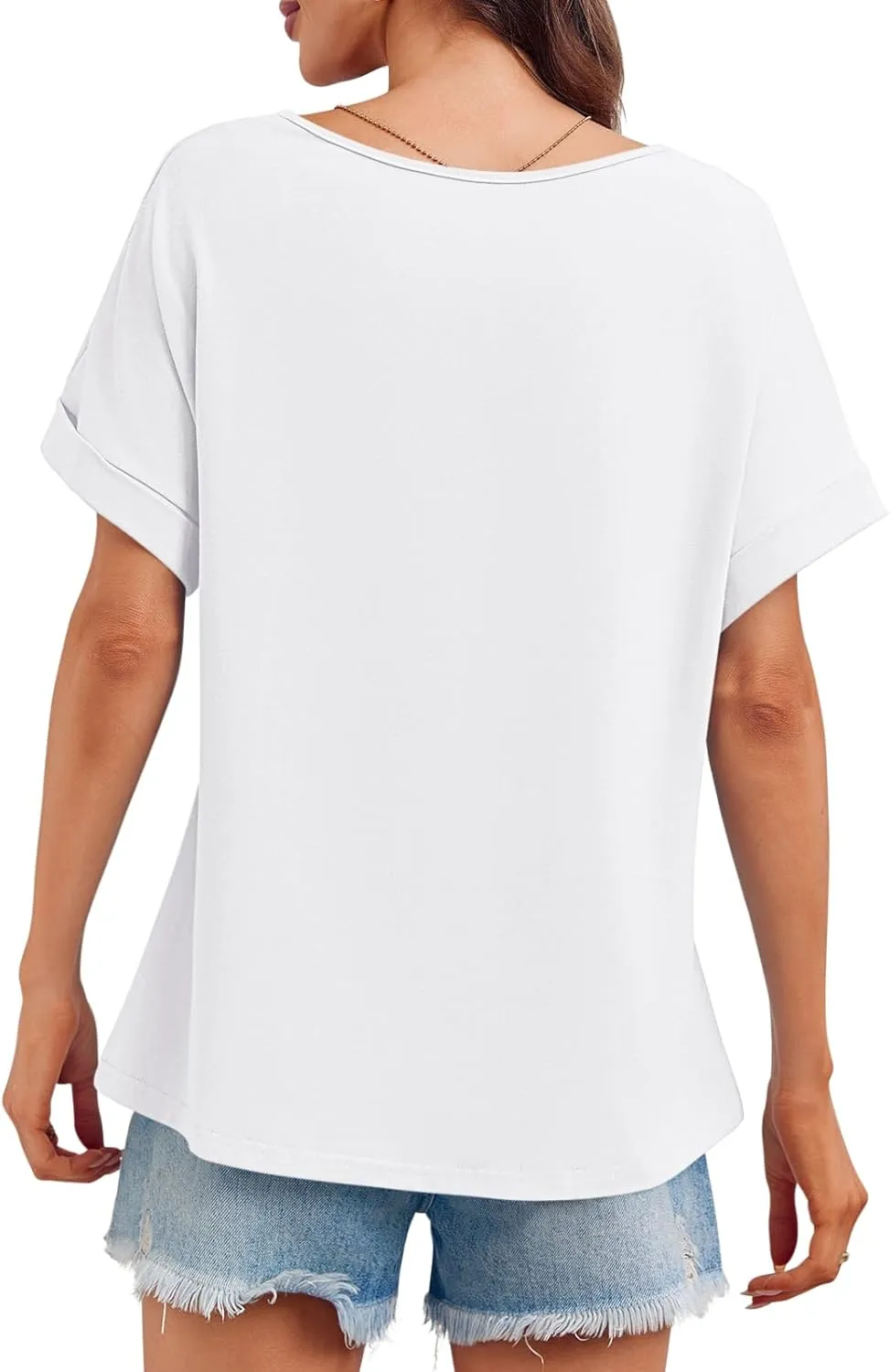 Tankaneo Womens Deep V Neck T-Shirts Oversized Casual Summer Loose Fit Short Sleeve Tops