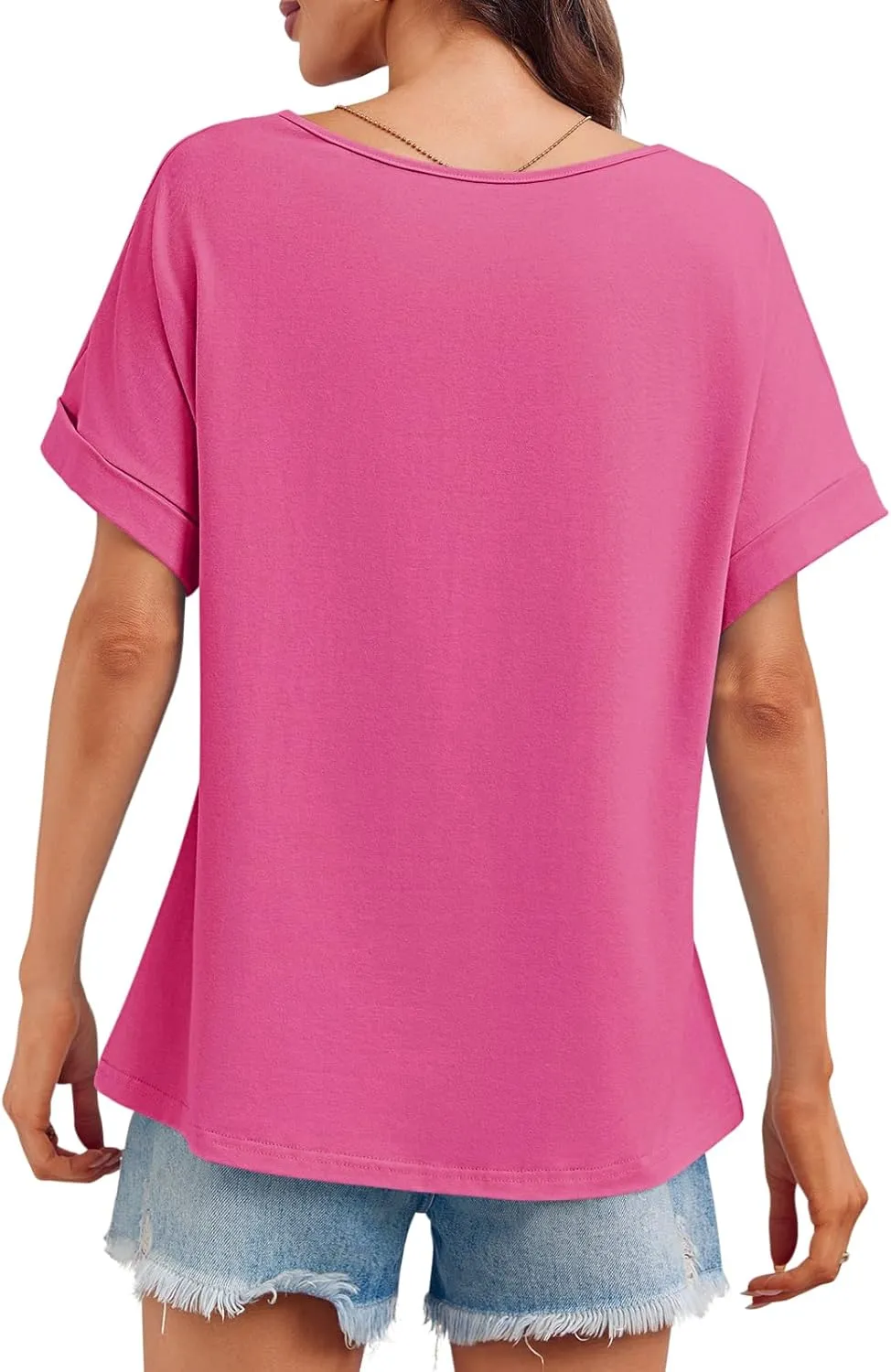 Tankaneo Womens Deep V Neck T-Shirts Oversized Casual Summer Loose Fit Short Sleeve Tops