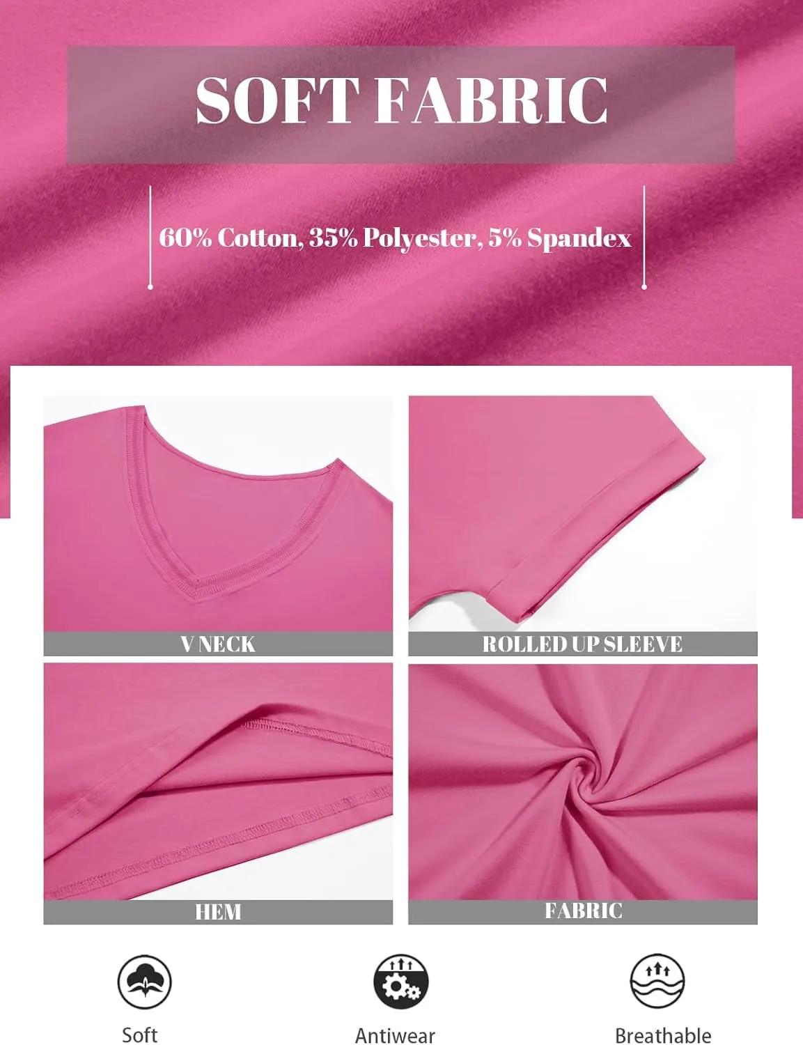 Tankaneo Womens Deep V Neck T-Shirts Oversized Casual Summer Loose Fit Short Sleeve Tops
