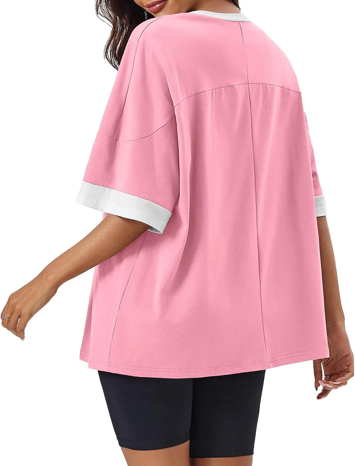 Tankaneo Womens Oversized T Shirts Casual Summer Short Sleeve Color Block Loose Fit Tunic Tops