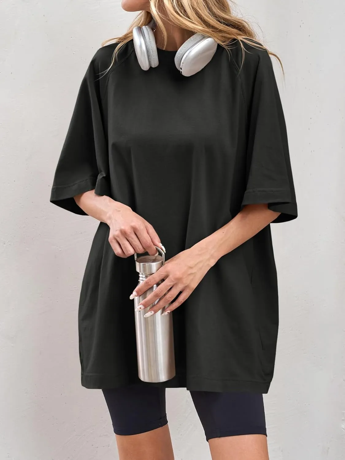 Tankaneo Womens Oversized Tshirts Crew Neck Short Raglan Sleeve Tunic Tops Summer Casual Loose Fit Workout Tee Shirts