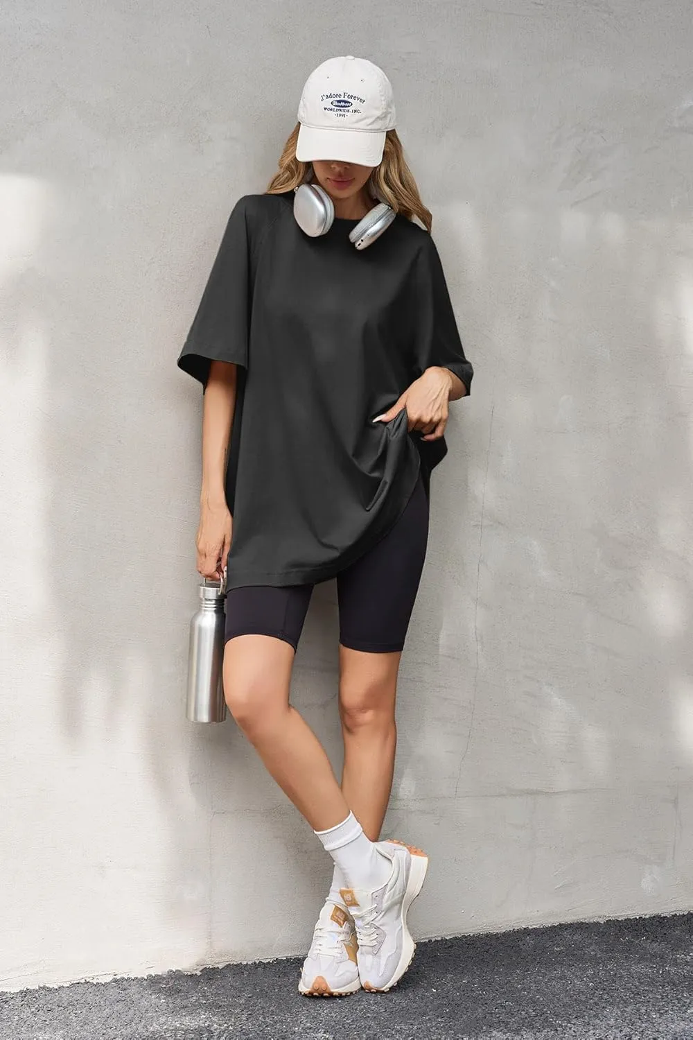 Tankaneo Womens Oversized Tshirts Crew Neck Short Raglan Sleeve Tunic Tops Summer Casual Loose Fit Workout Tee Shirts